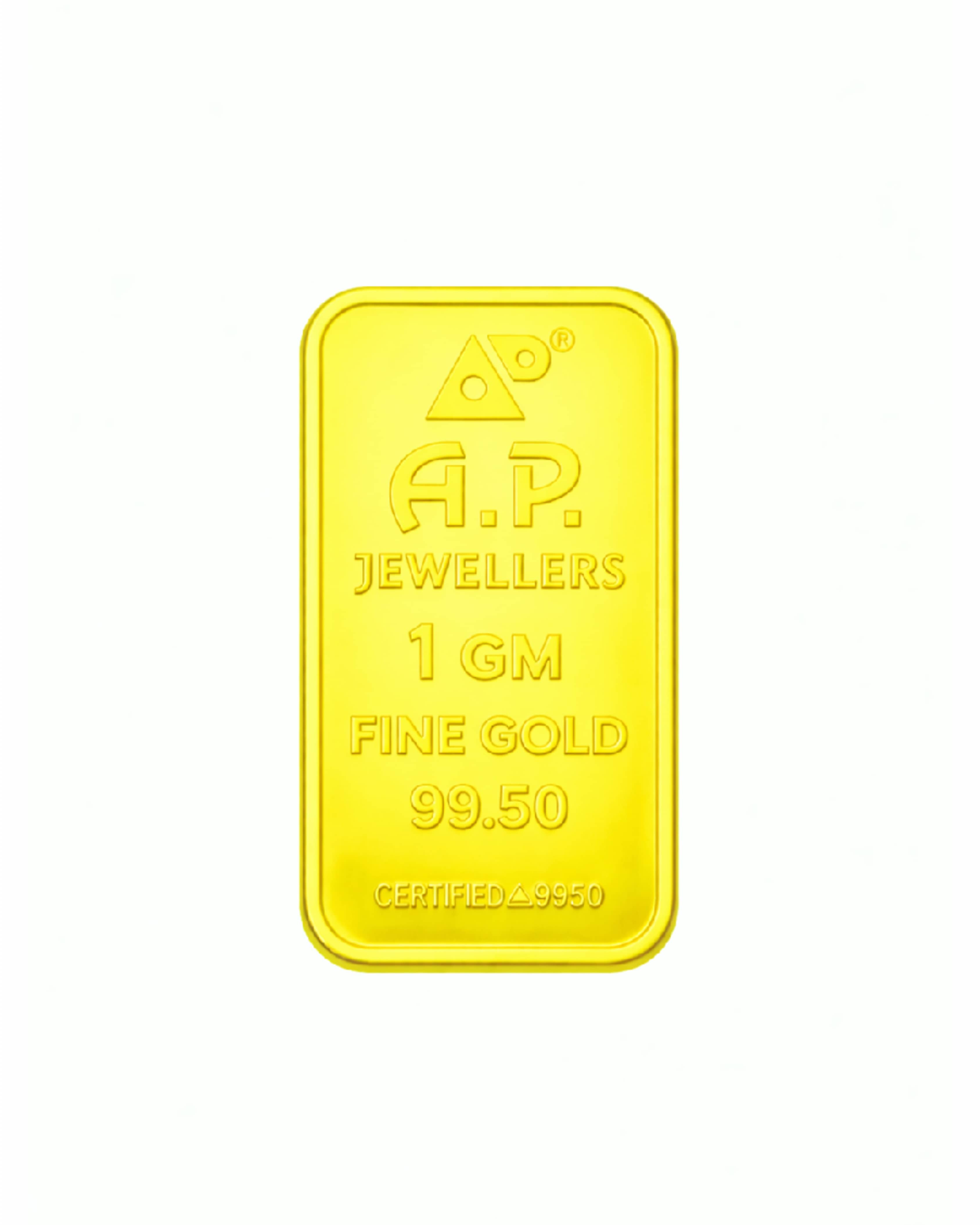 AP Jewellers 1 gram fine gold bar with embossed AP monogram
