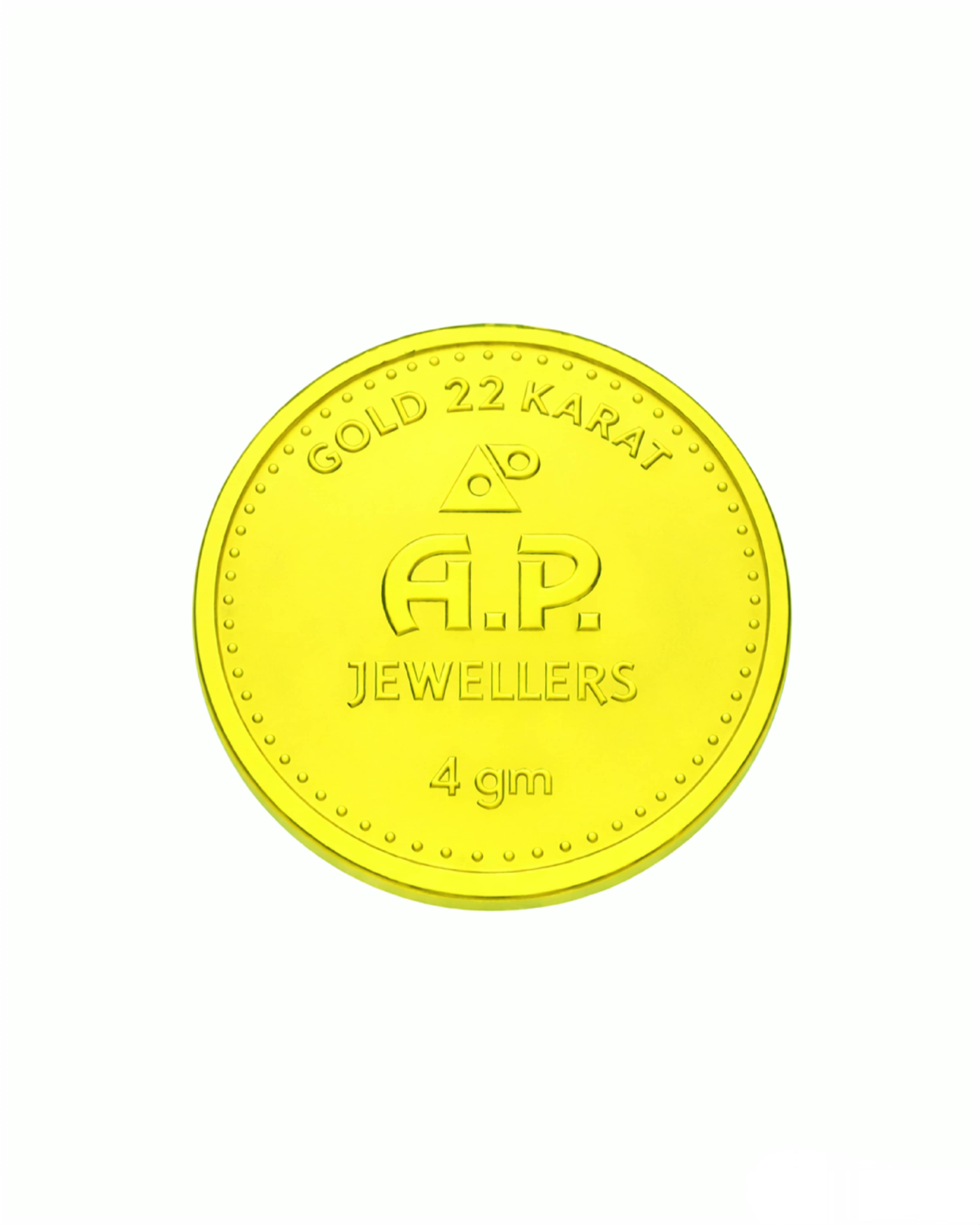 AP Jewellers 4 gram 22 karat gold coin with embossed AP monogram